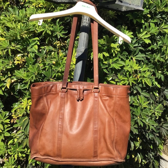 Coach Handbags - Rare Vintage COACH Saddle Brown Leather Large Carryall Tote Shopper